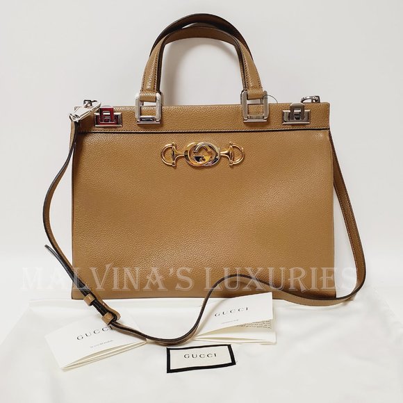 GUCCI BAG 564714 ZUMI MEDIUM GRAINY TAUPE LEATHER TOP HANDLE INTERLOCKING G LOGO - Picture 5 of 16